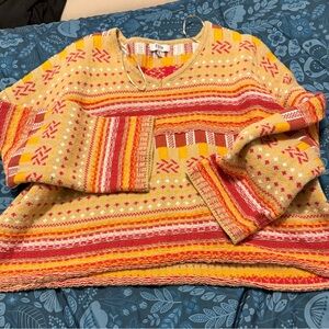 Fate Women's V-Neck Sweater in Red, Orange, and Cream